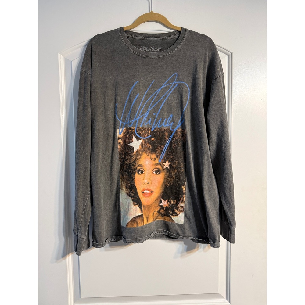 Whitney Houston Long Sleeve Concert Shirt Unisex O/S Charcoal Grey Graphic Tee